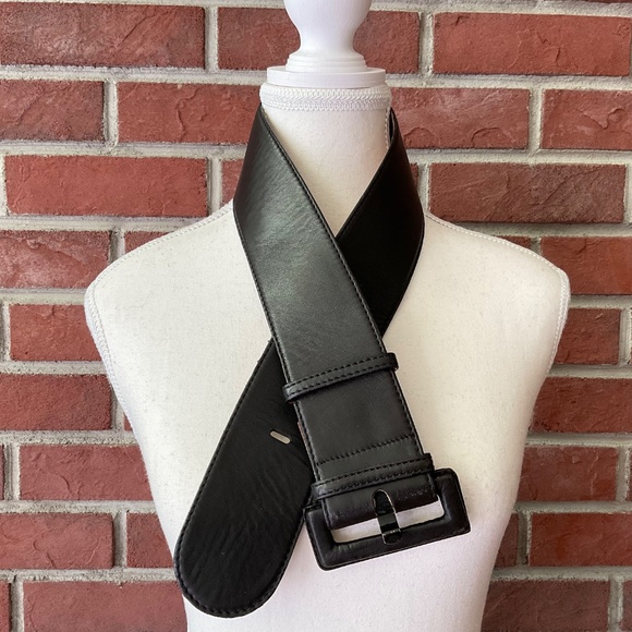 Vintage Donna Karen NY Wide Black Leather Belt Made in USA main image 11
